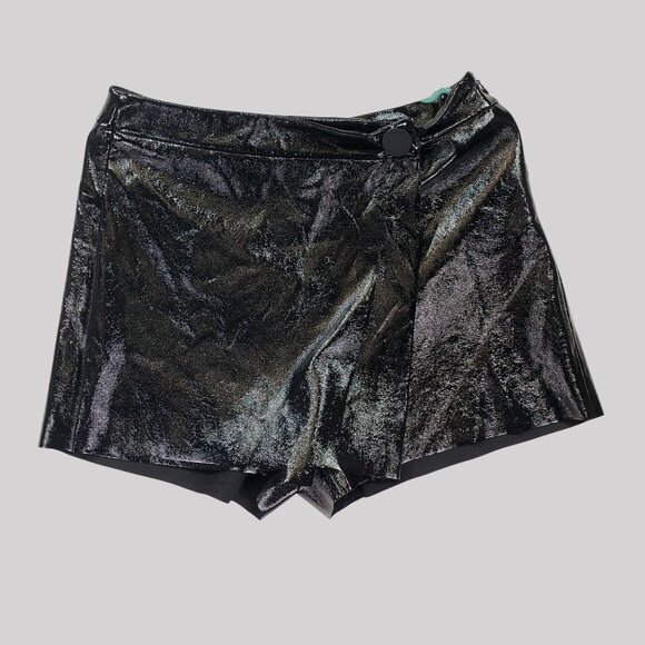 Zara Black Metallic Wrap-Style Mini Skort With Button Detail Size L - Picture 2 of 13